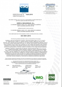 CERTIFICADO ISO 9001:2015 HERCA SEGURIDAD